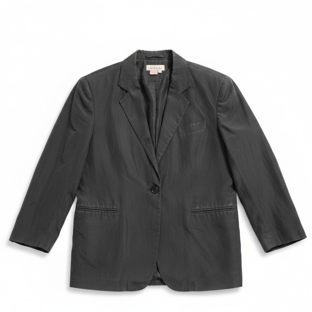 Naked Silk Charcoal Gray Silk Single Button‎ Blazer Jacket, Women's Medium